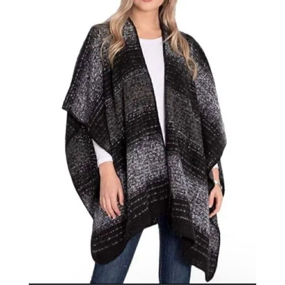 Woolrich shawl pancho blanket wrap one size drape open front